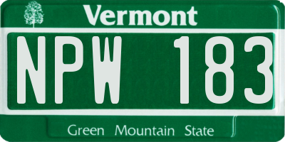 VT license plate NPW183