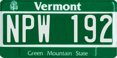 VT license plate NPW192