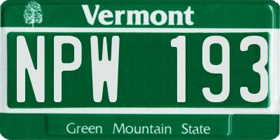 VT license plate NPW193