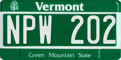 VT license plate NPW202