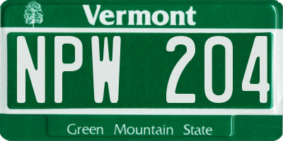 VT license plate NPW204