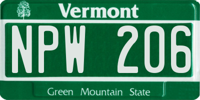 VT license plate NPW206