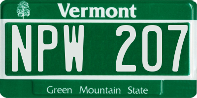 VT license plate NPW207