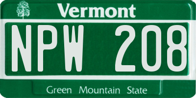 VT license plate NPW208