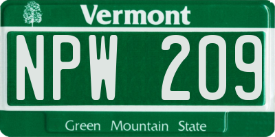 VT license plate NPW209