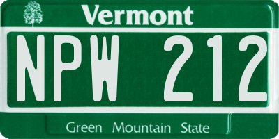 VT license plate NPW212
