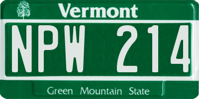 VT license plate NPW214