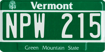 VT license plate NPW215