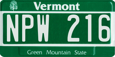 VT license plate NPW216