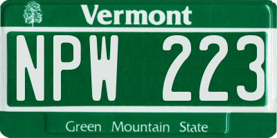 VT license plate NPW223