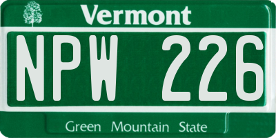 VT license plate NPW226