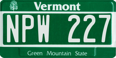 VT license plate NPW227