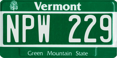 VT license plate NPW229