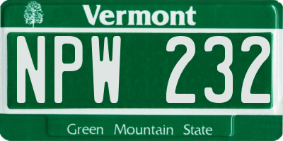VT license plate NPW232