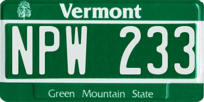 VT license plate NPW233