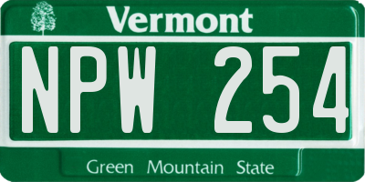 VT license plate NPW254
