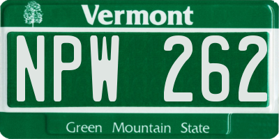 VT license plate NPW262