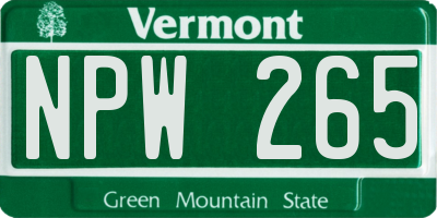 VT license plate NPW265