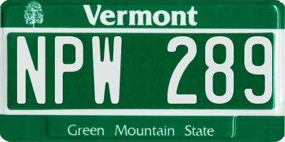 VT license plate NPW289