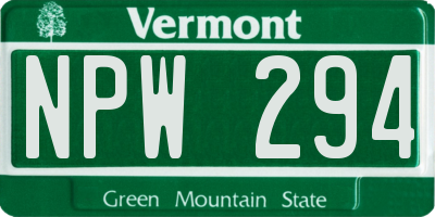 VT license plate NPW294