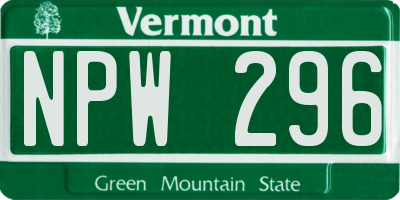 VT license plate NPW296