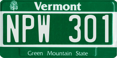 VT license plate NPW301