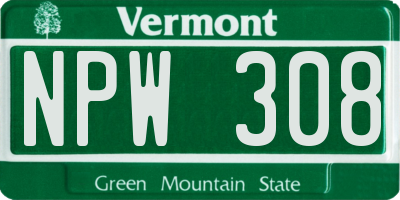 VT license plate NPW308