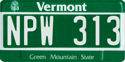 VT license plate NPW313