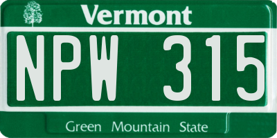VT license plate NPW315