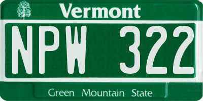 VT license plate NPW322