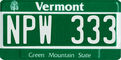 VT license plate NPW333