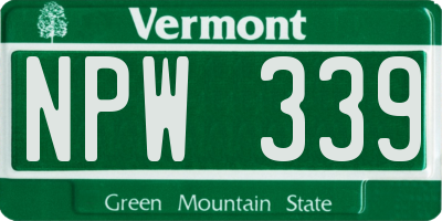 VT license plate NPW339