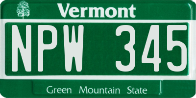 VT license plate NPW345