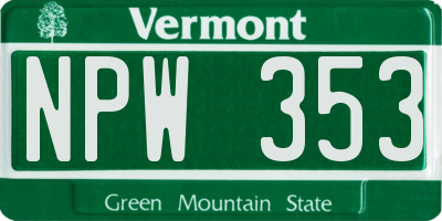 VT license plate NPW353