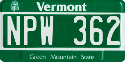 VT license plate NPW362