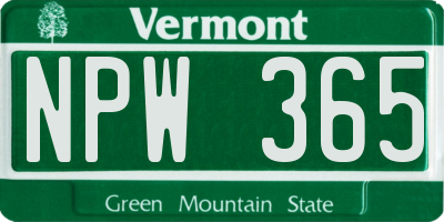 VT license plate NPW365