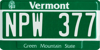 VT license plate NPW377