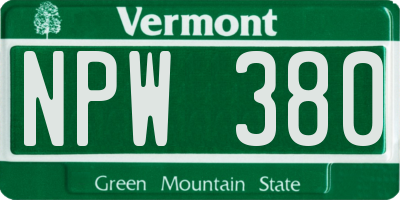 VT license plate NPW380