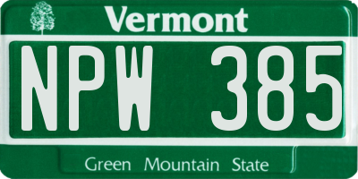 VT license plate NPW385