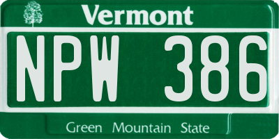 VT license plate NPW386