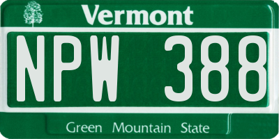 VT license plate NPW388