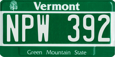 VT license plate NPW392