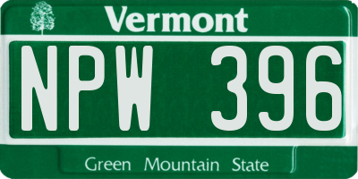 VT license plate NPW396