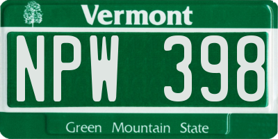 VT license plate NPW398