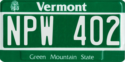 VT license plate NPW402