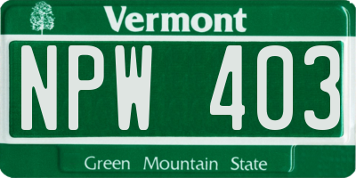 VT license plate NPW403