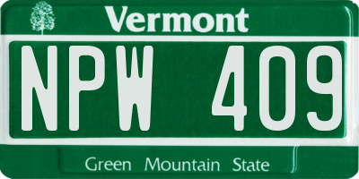 VT license plate NPW409