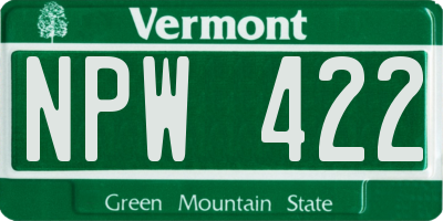 VT license plate NPW422