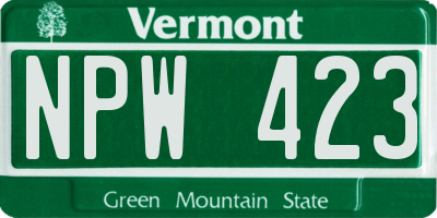 VT license plate NPW423
