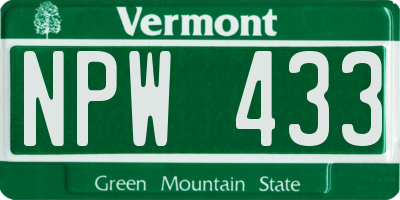 VT license plate NPW433